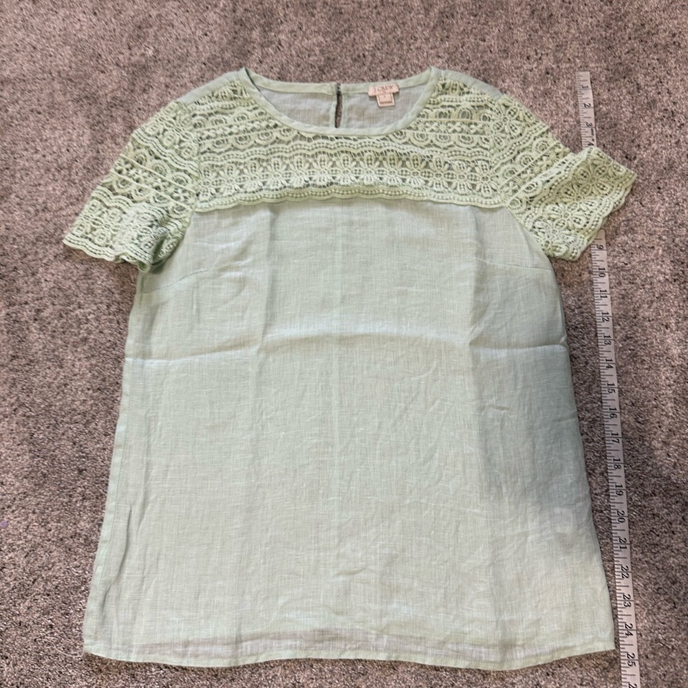 Light Mint Green Linen Embellished Blouse Short Sleeve